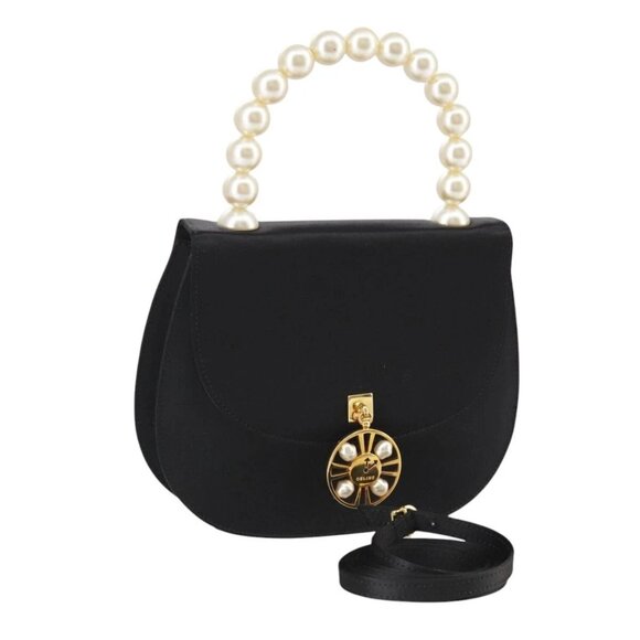 CELINE Hand Bag Satin 2way Black Auth 107980AM - Picture 1 of 16